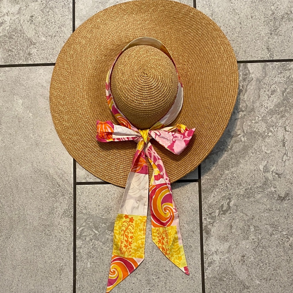 Lilly Pulitzer Vintage Straw Hat with Vibrant Scarf